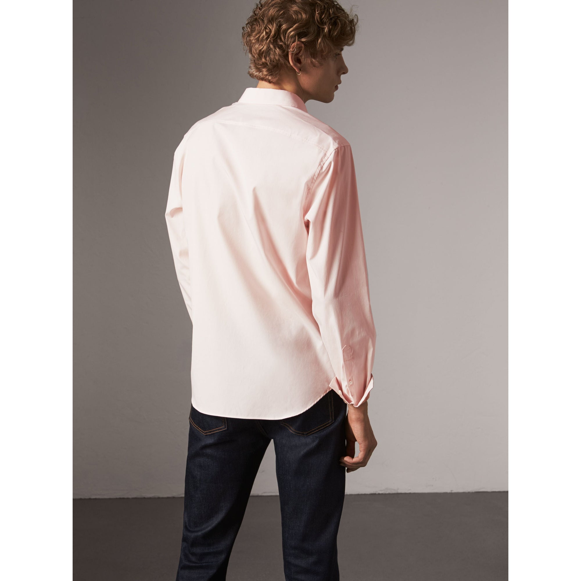 PALE PINK Chemise en popeline de coton extensible avec éléments check