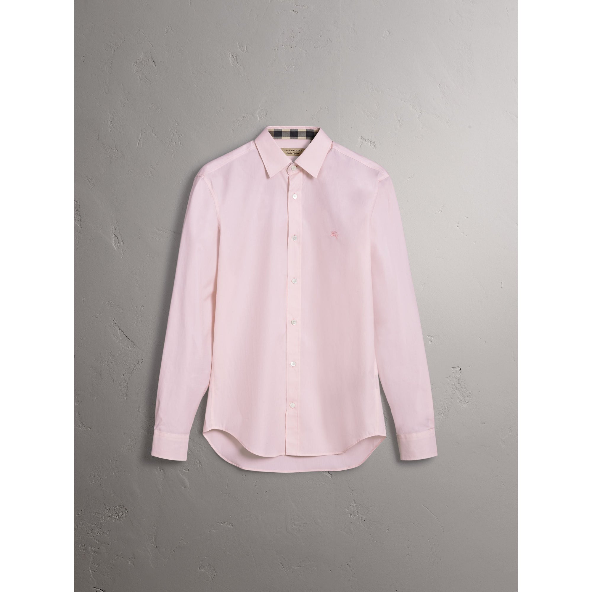 PALE PINK Chemise en popeline de coton extensible avec éléments check