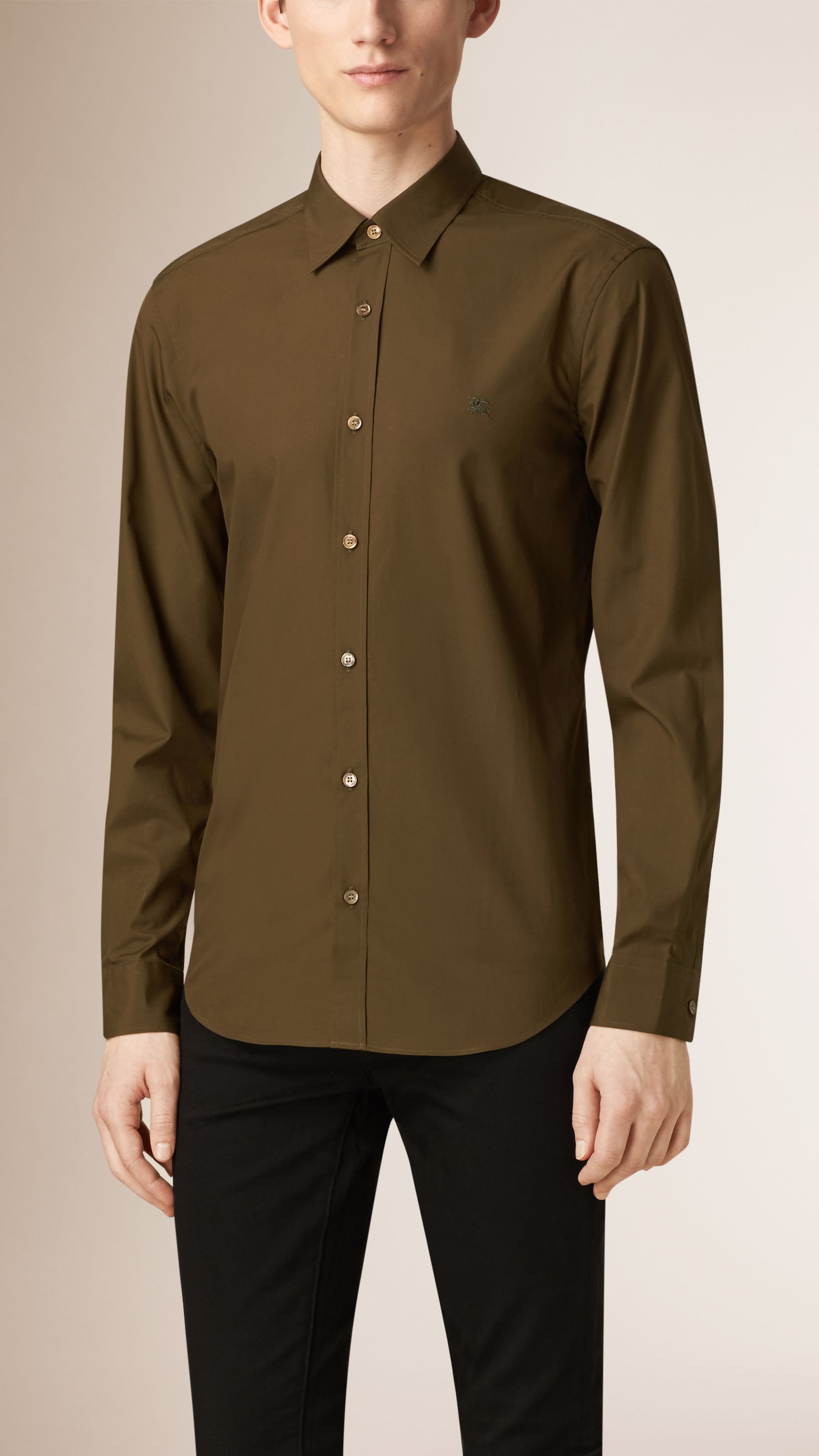 OLIVE GREEN Chemise en popeline de coton extensible