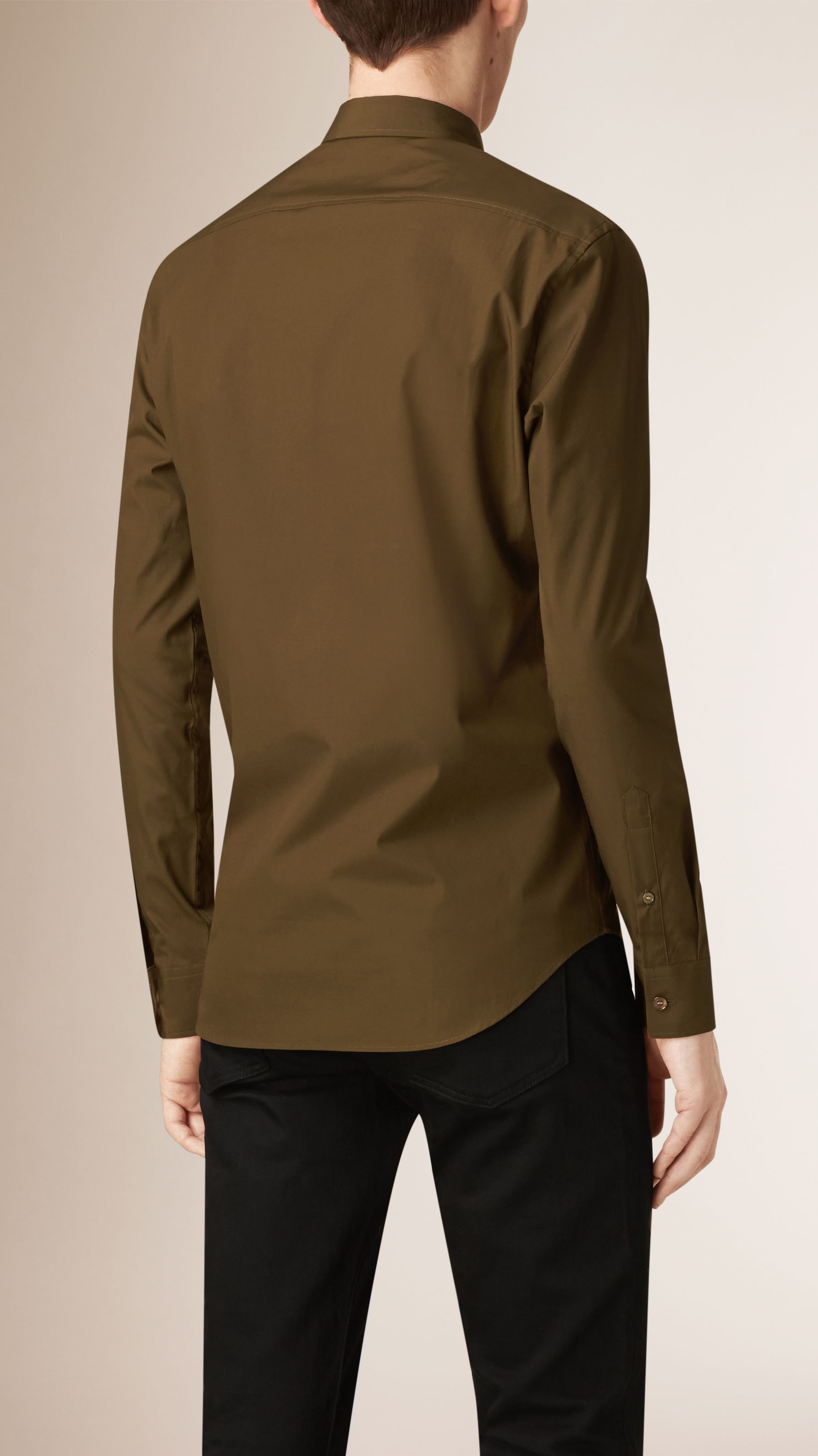 OLIVE GREEN Chemise en popeline de coton extensible