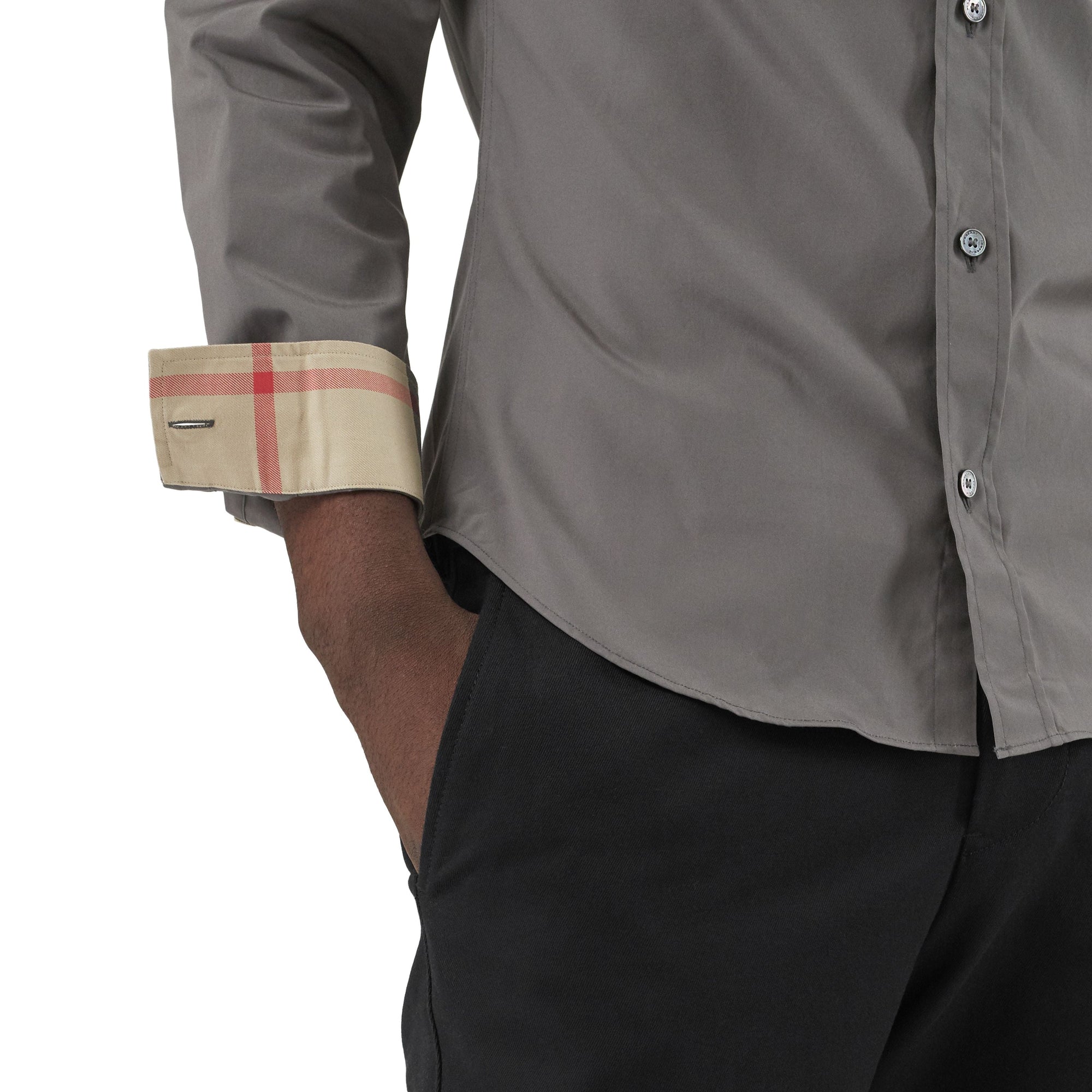 STONE GREY Chemise en popeline de coton extensible avec éléments check