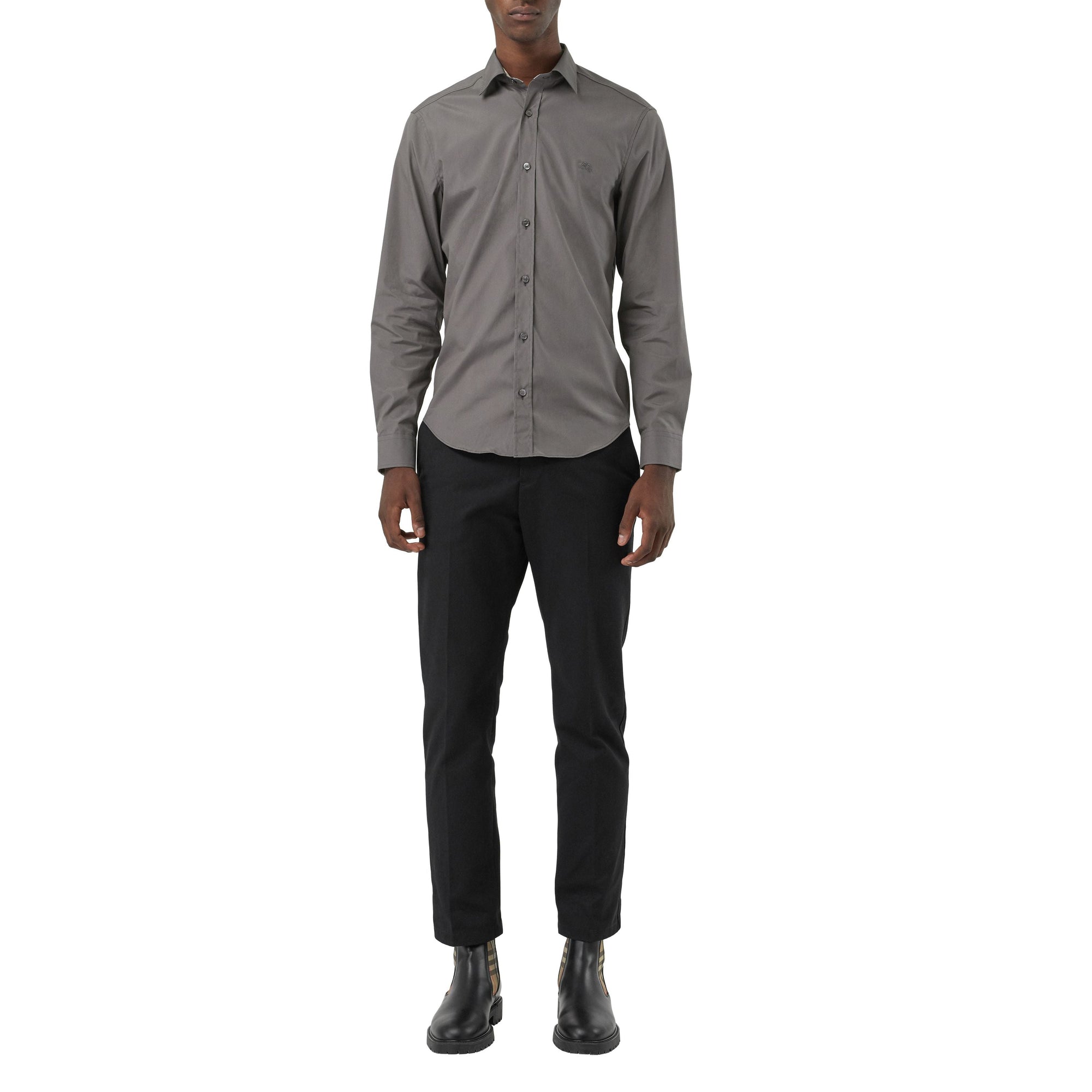 STONE GREY Chemise en popeline de coton extensible avec éléments check