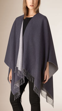 NAVY Poncho en laine mérinos à franges