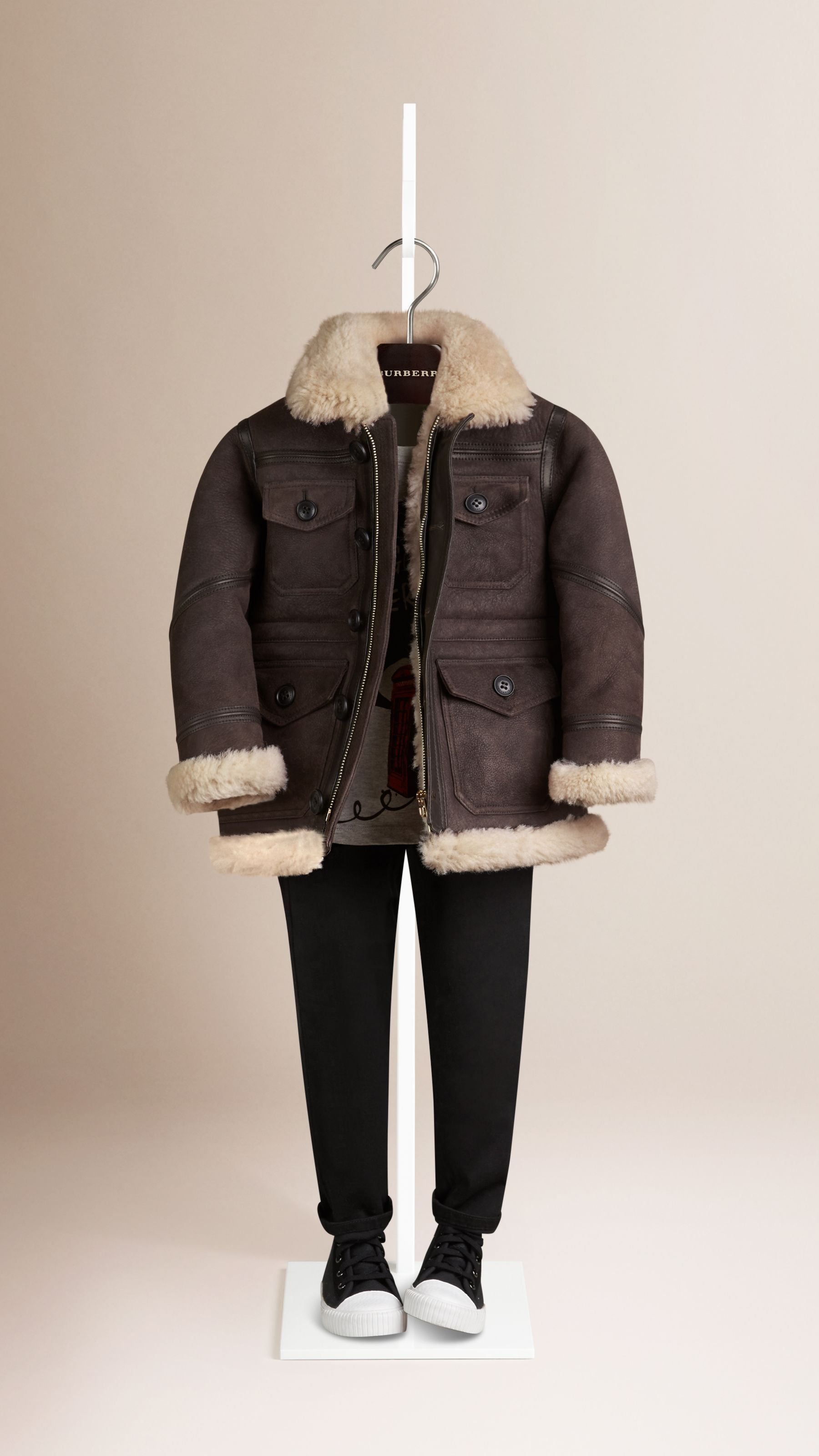 DARK BROWN/ECRU Bombardier en shearling