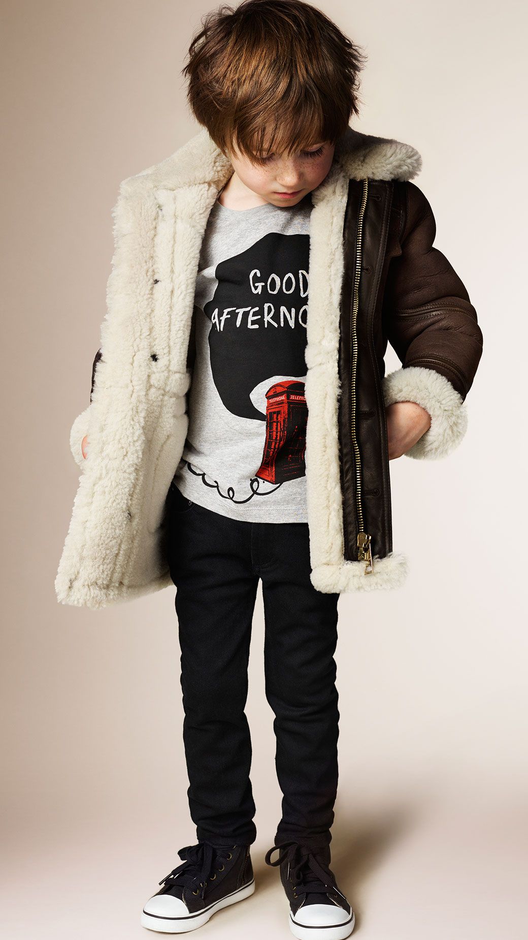 DARK BROWN/ECRU Bombardier en shearling