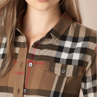 TAUPE BROWN Chemise en coton à motif check avec patte