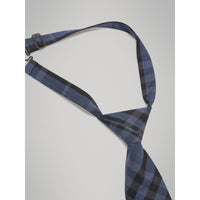 DARK MINERAL BLUE Cravate moderne en soie et coton à motif check