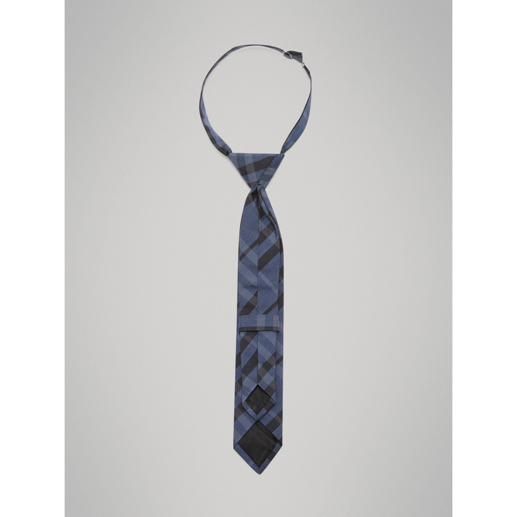 DARK MINERAL BLUE Cravate moderne en soie et coton à motif check