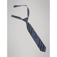 DARK MINERAL BLUE Cravate moderne en soie et coton à motif check