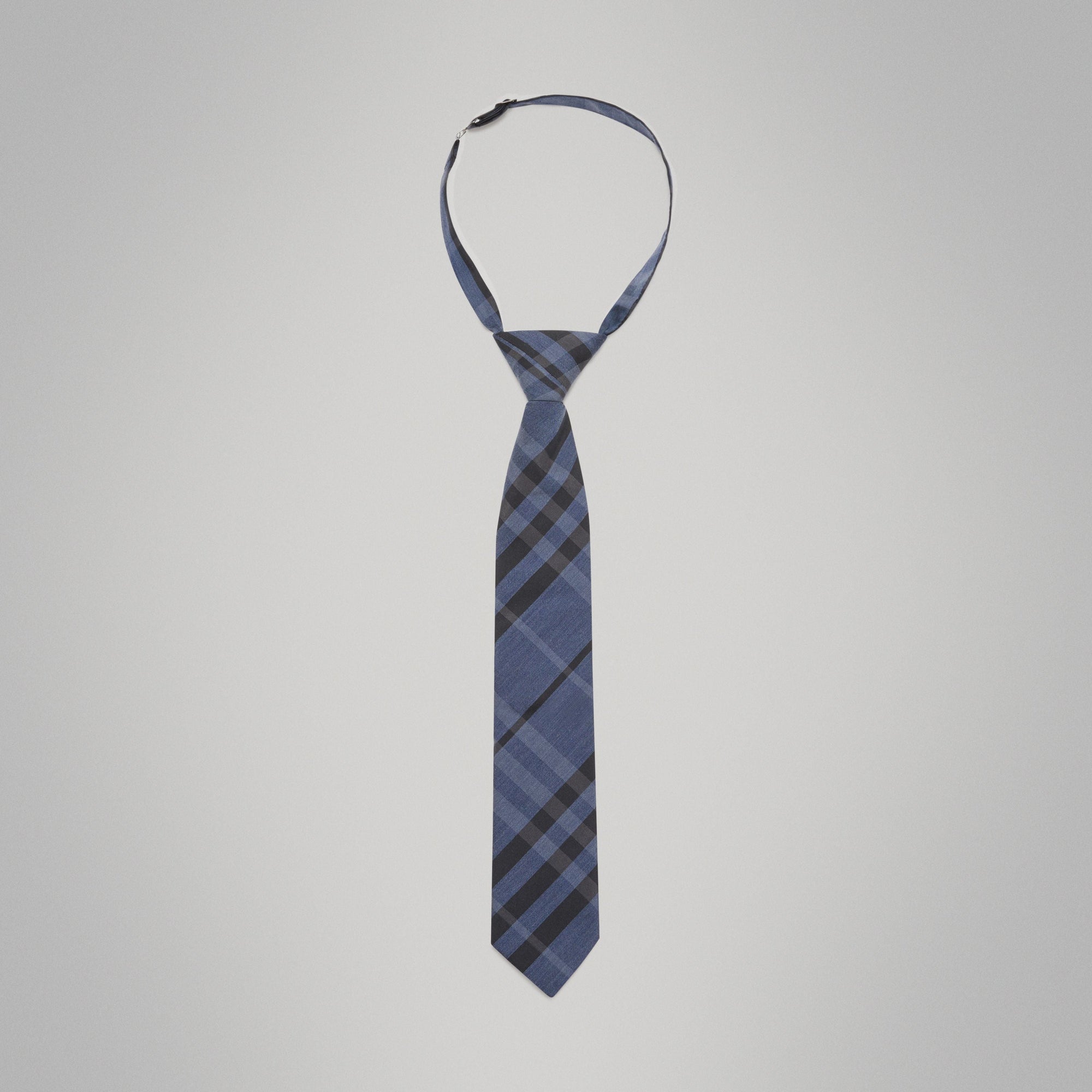 DARK MINERAL BLUE Cravate moderne en soie et coton à motif check
