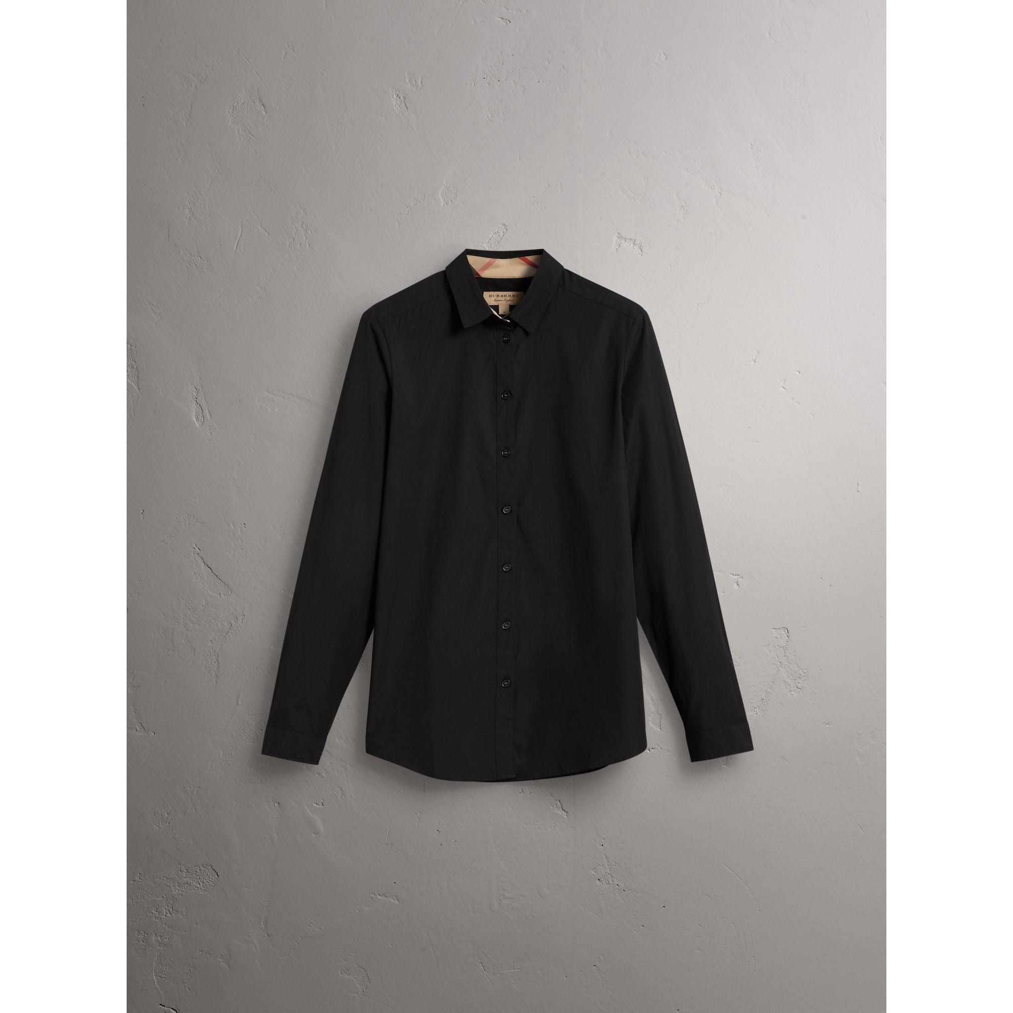 BLACK Chemise en coton extensible avec éléments check