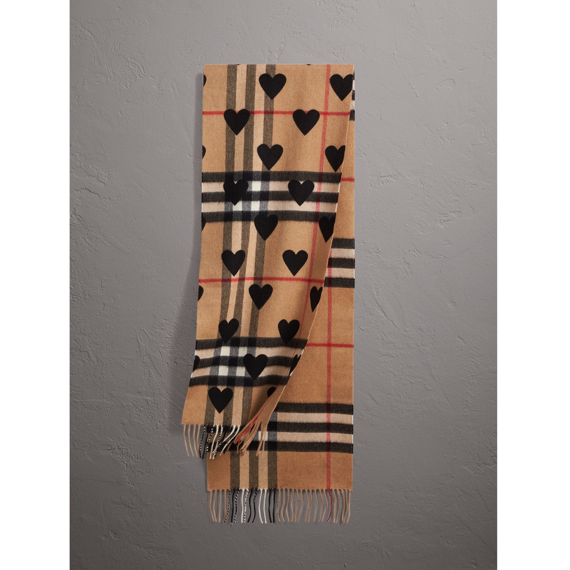 BLACK Écharpe classique en cachemire à motif check avec cœurs