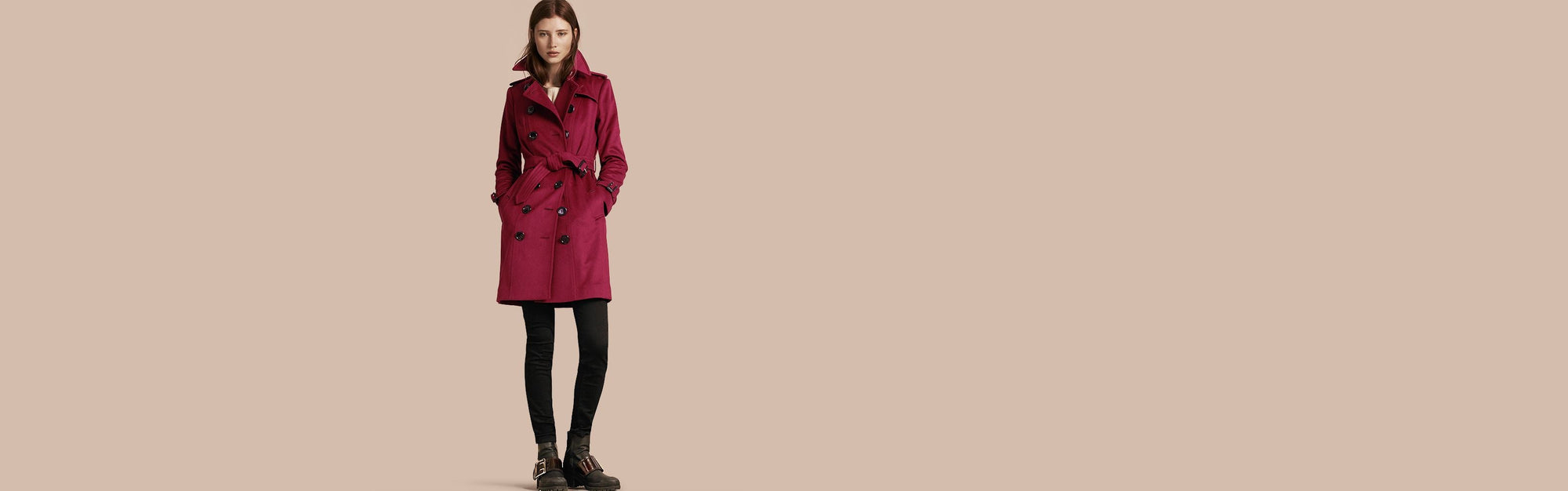 CHERRY PINK Trench-coat en cachemire de coupe Sandringham