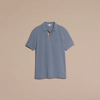 STONE BLUE Polo en piqué de coton avec patte à motif check