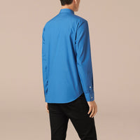 BLUE AZURE Chemise en popeline de coton extensible avec éléments check