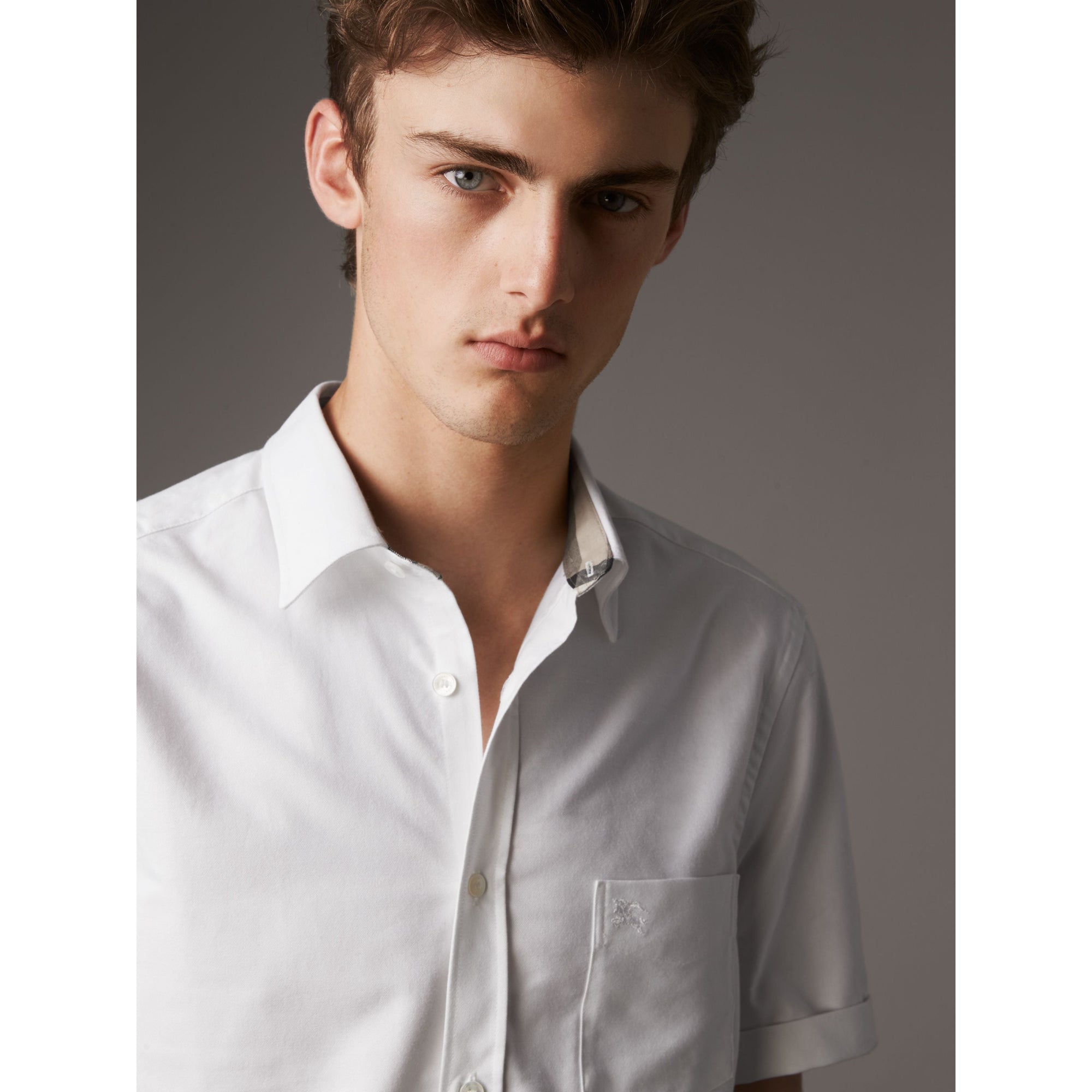 WHITE Chemise Oxford en coton à manches courtes et détails check