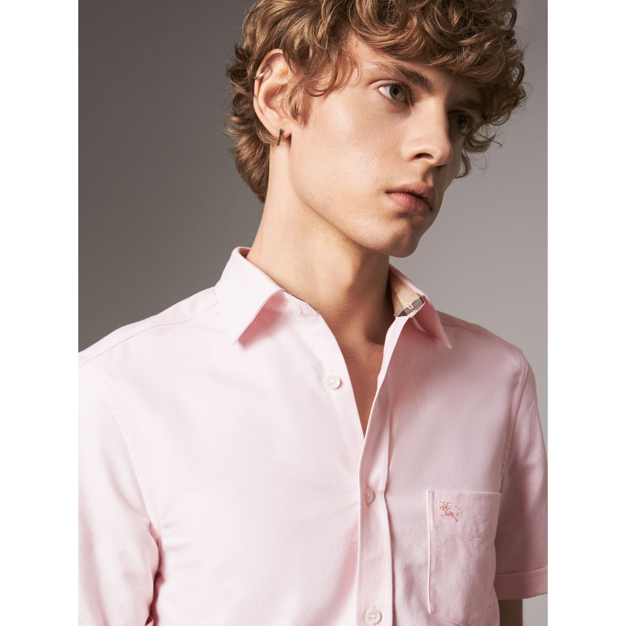 PALE PINK Chemise Oxford en coton à manches courtes et détails check