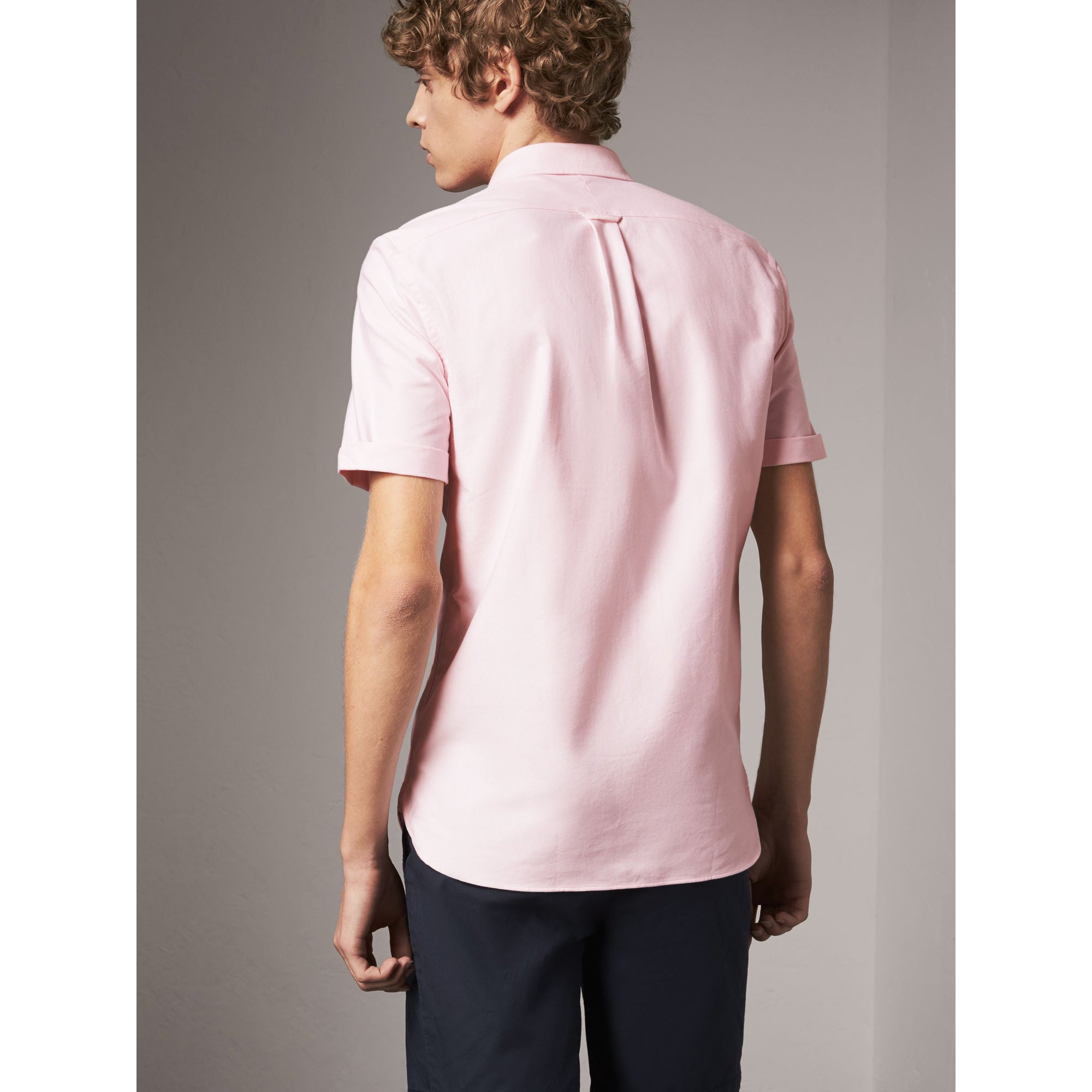 PALE PINK Chemise Oxford en coton à manches courtes et détails check