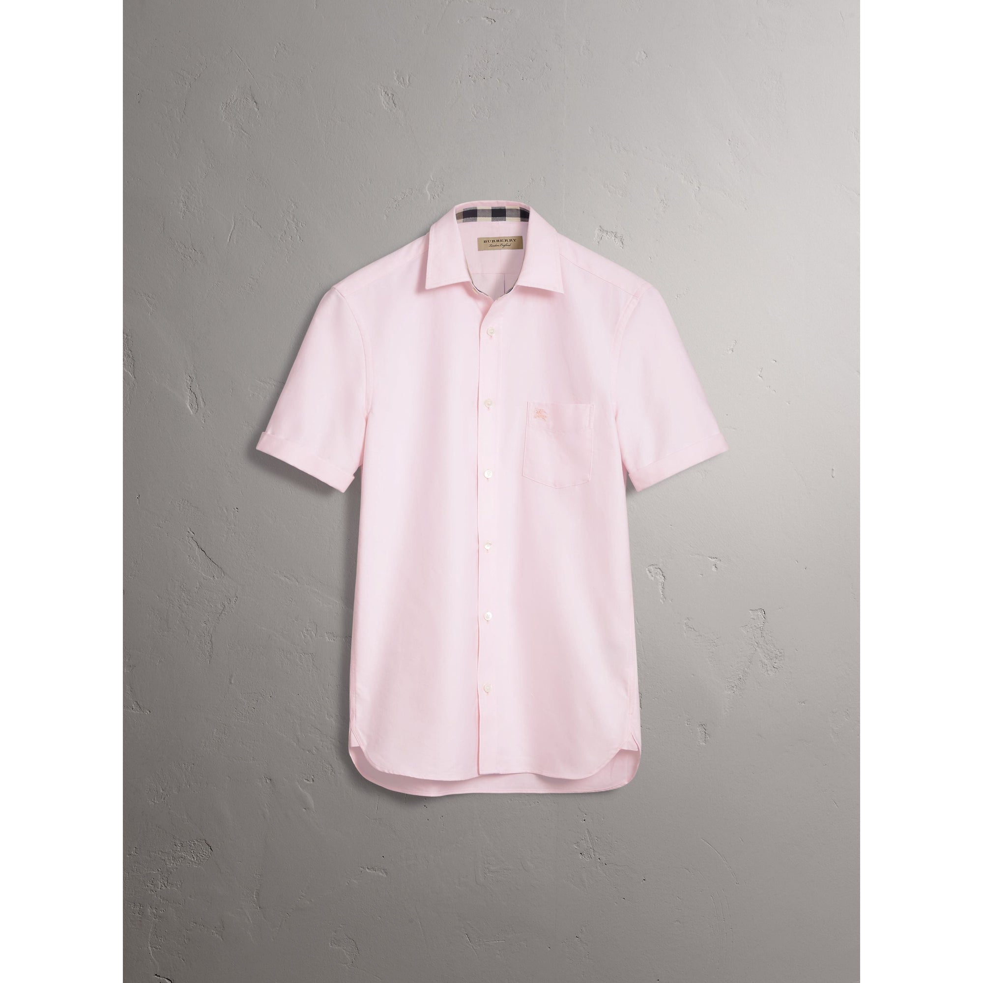 PALE PINK Chemise Oxford en coton à manches courtes et détails check
