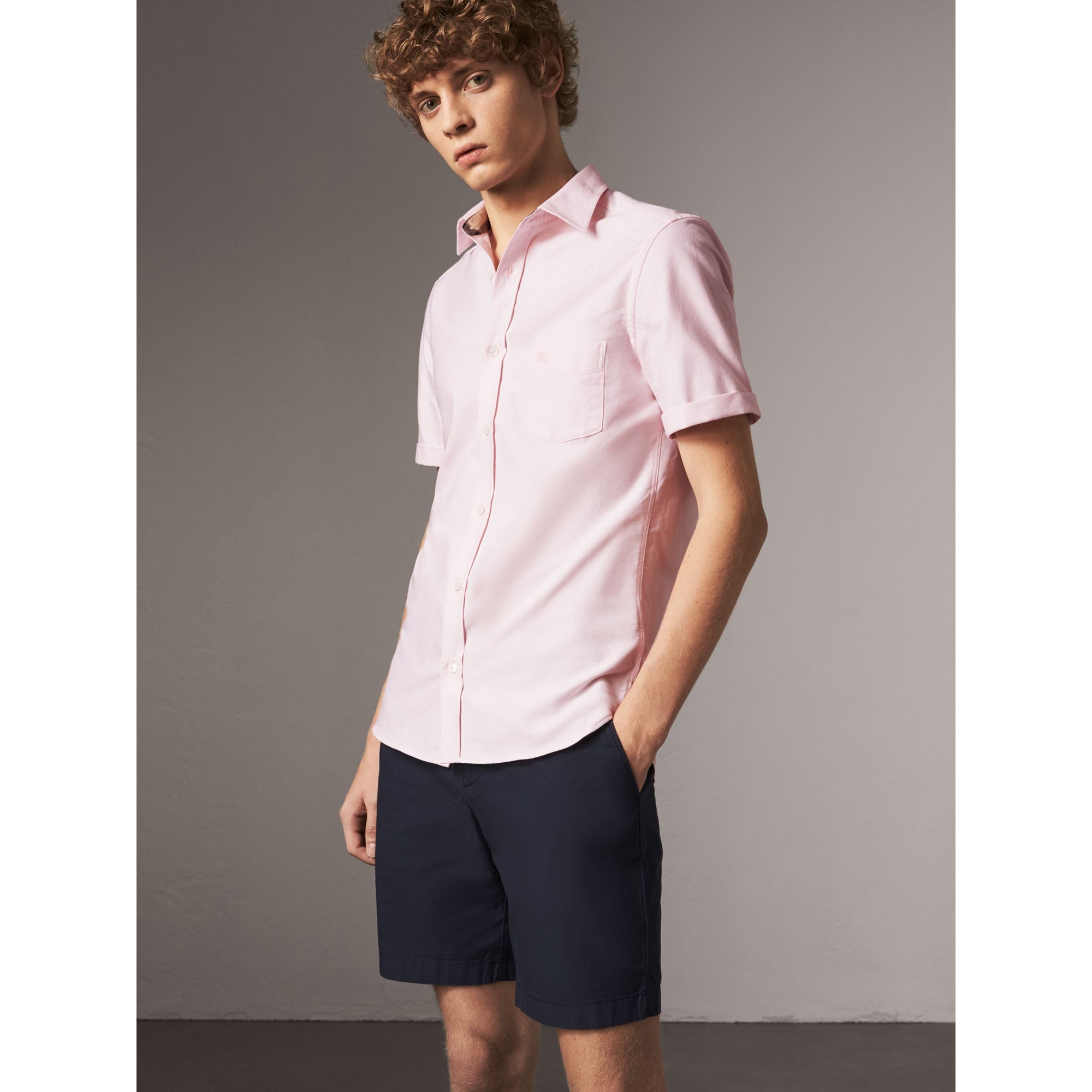 PALE PINK Chemise Oxford en coton à manches courtes et détails check