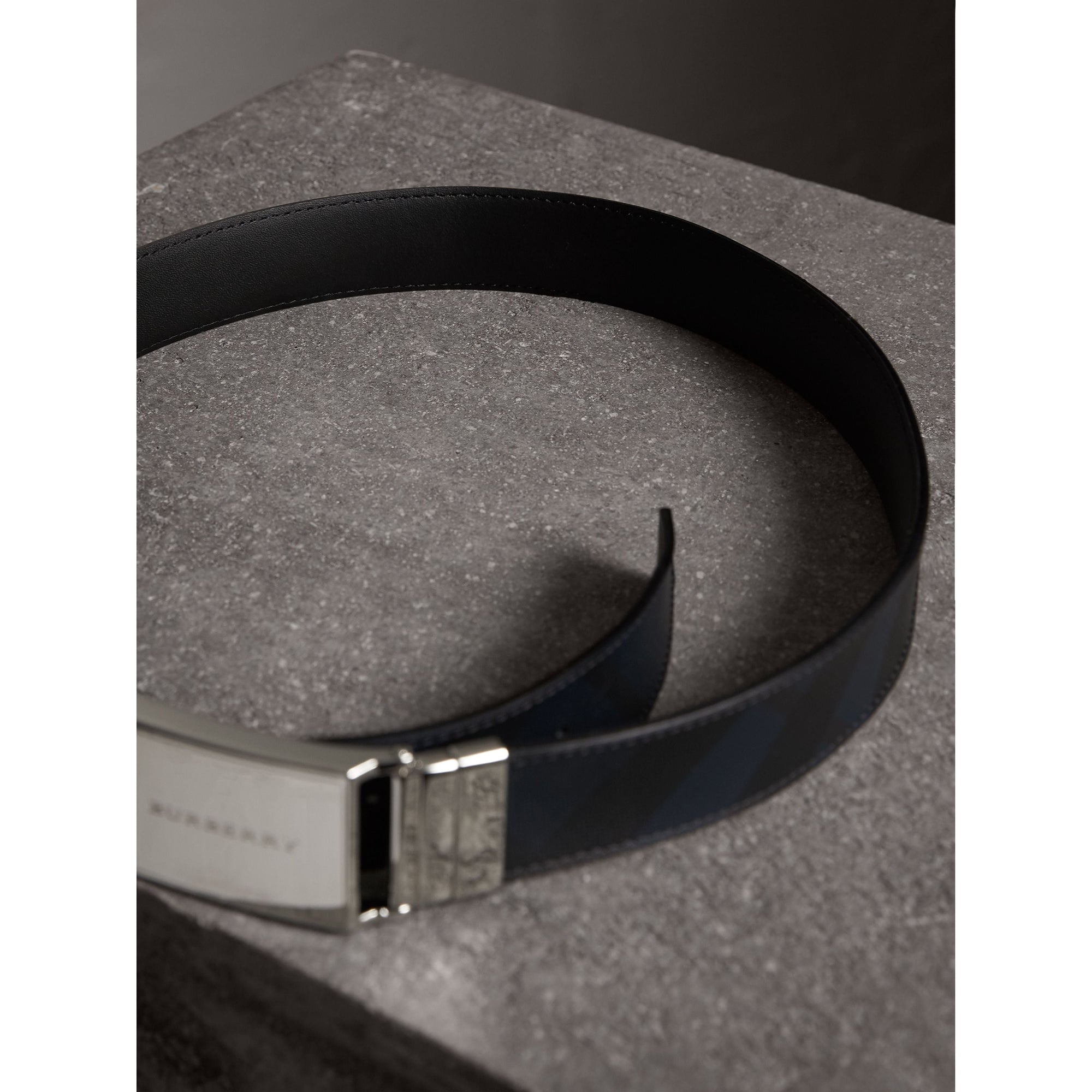 NAVY/BLACK Ceinture réversible à motif Smoked check avec cuir