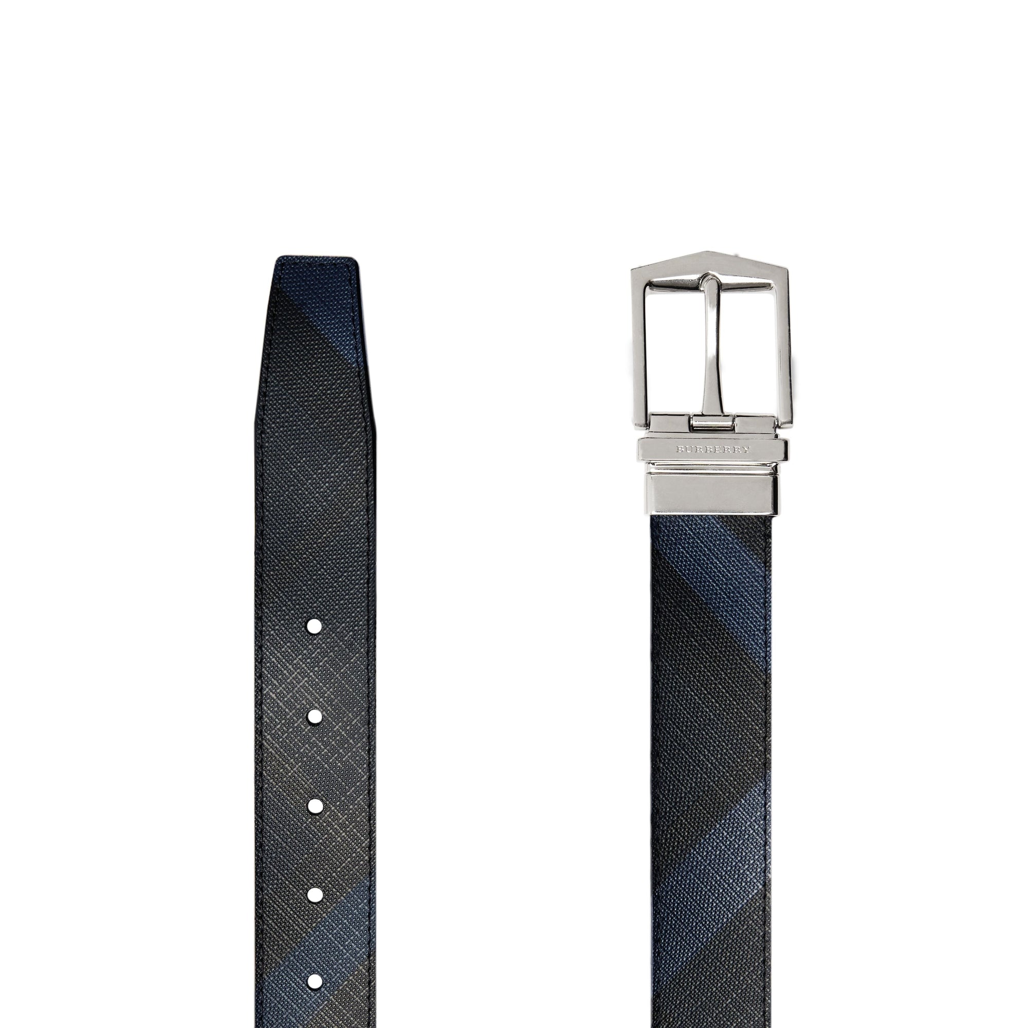 NAVY/BLACK Ceinture réversible en tissu London check et cuir