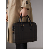 CHOCOLATE/BLACK Attaché-case medium à motif London check avec éléments en cuir