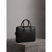 CHOCOLATE/BLACK Attaché-case medium à motif London check avec éléments en cuir