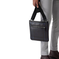 NAVY/BLACK Sac à bandoulière à motif Smoked check avec éléments en cuir