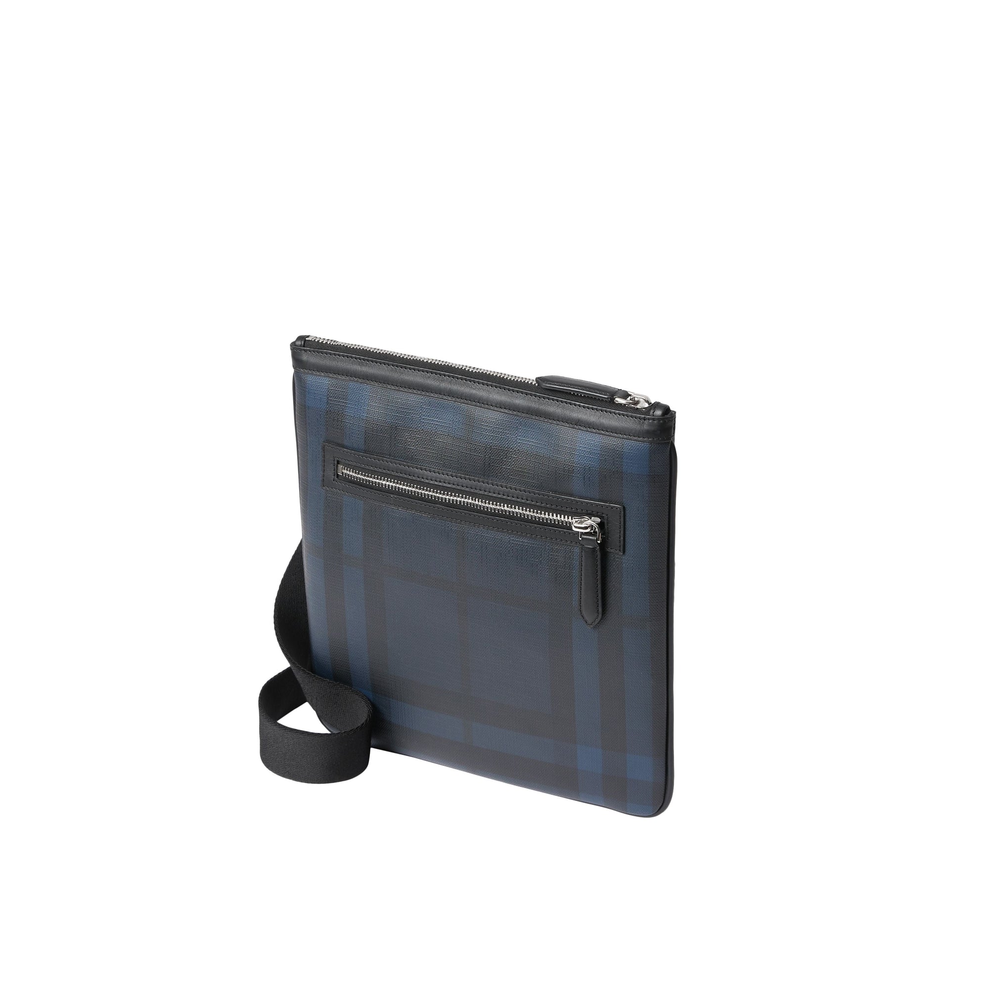 NAVY/BLACK Sac à bandoulière à motif Smoked check avec éléments en cuir