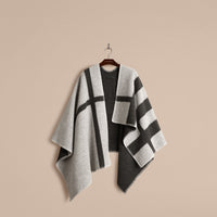 NATURAL WHITE Poncho plaid en laine et cachemire à motif check