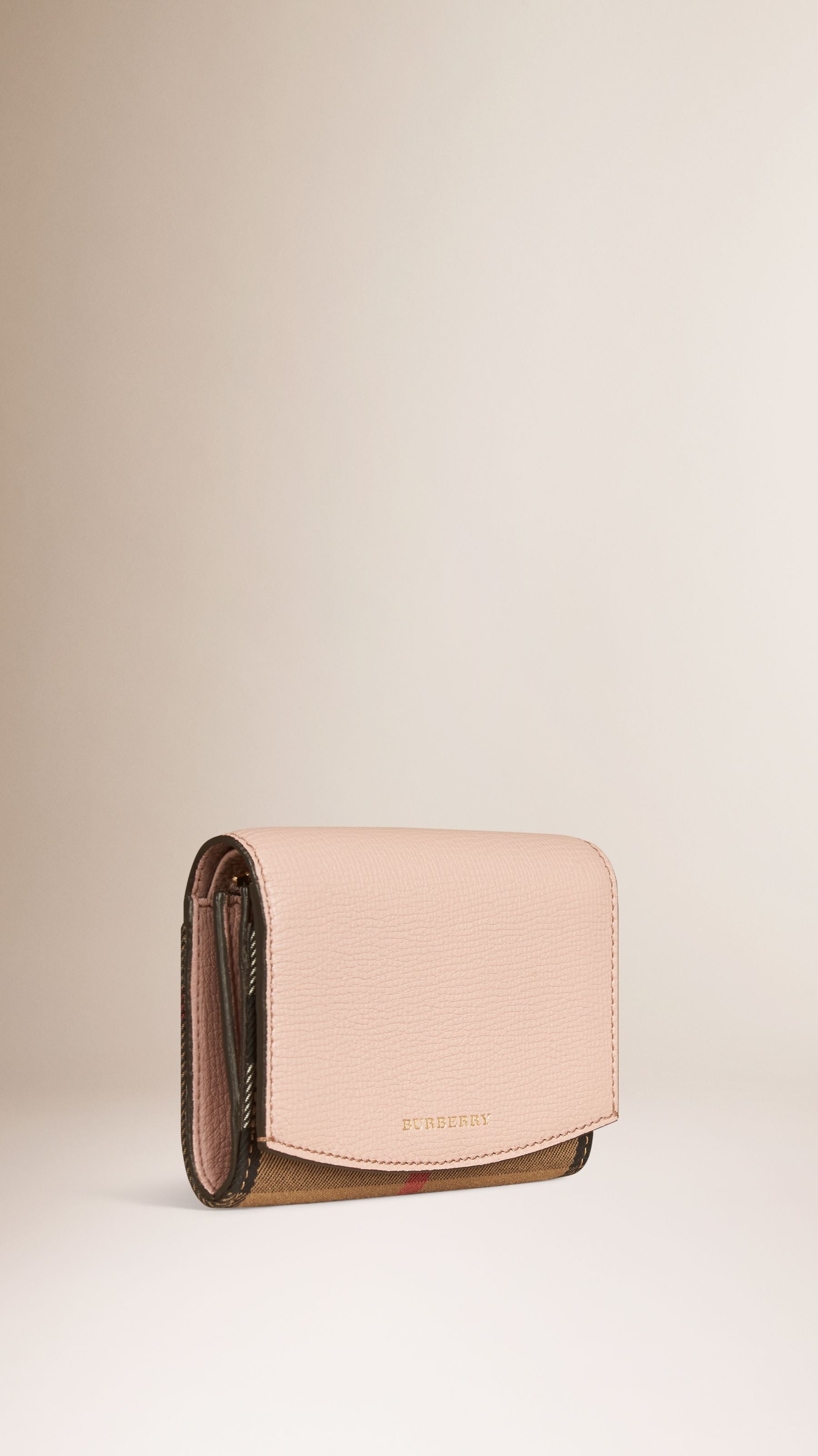 PALE ORCHID Portefeuille continental en coton House check et cuir