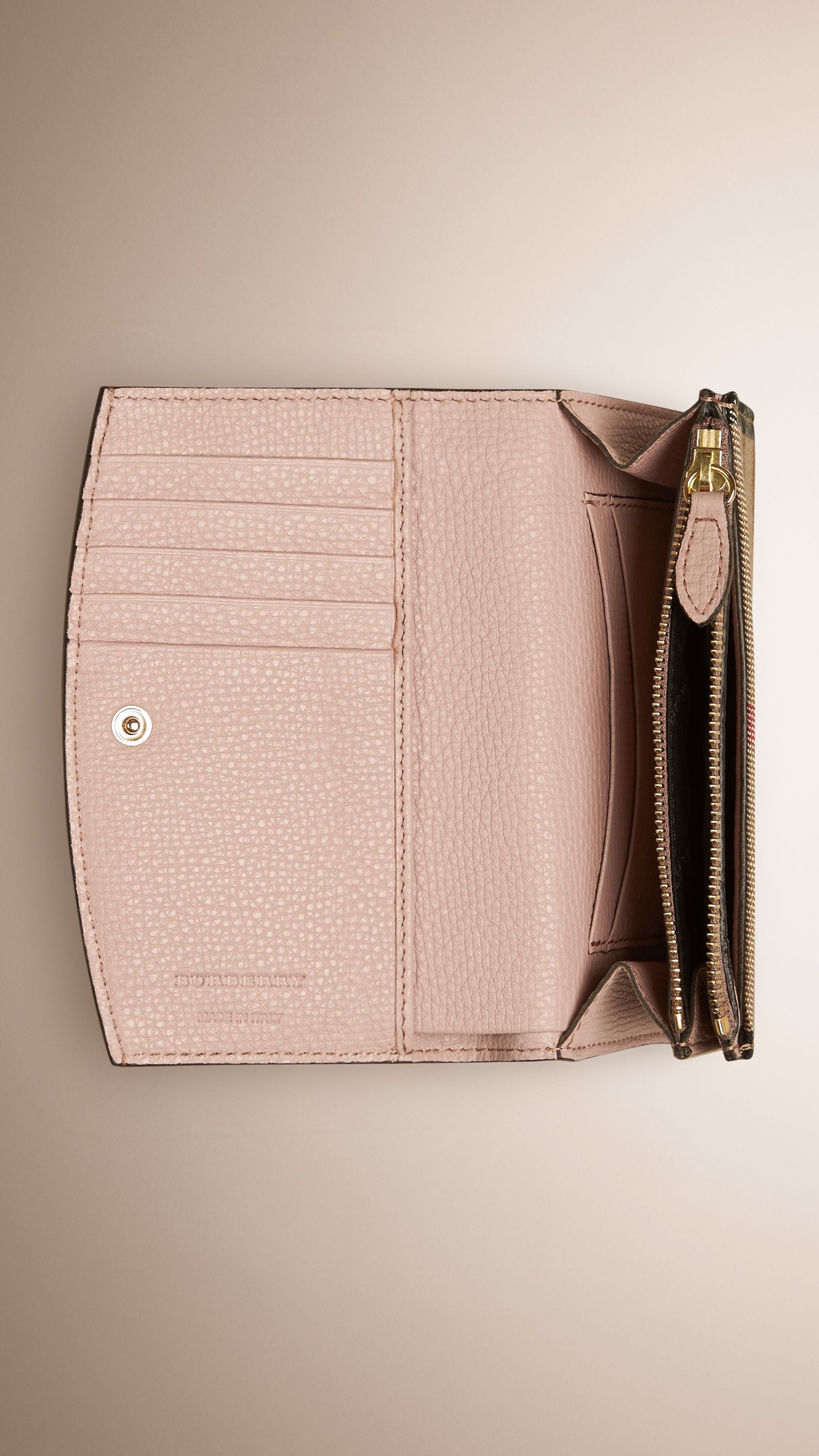 PALE ORCHID Portefeuille continental en coton House check et cuir