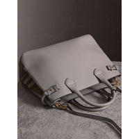 LIGHT GREY MELANGE Sac The Banner medium en cuir et coton House check