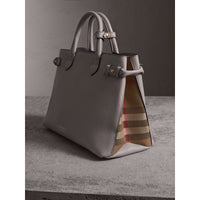 LIGHT GREY MELANGE Sac The Banner medium en cuir et coton House check