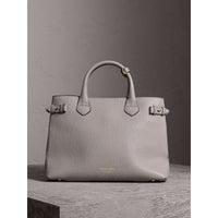 LIGHT GREY MELANGE Sac The Banner medium en cuir et coton House check
