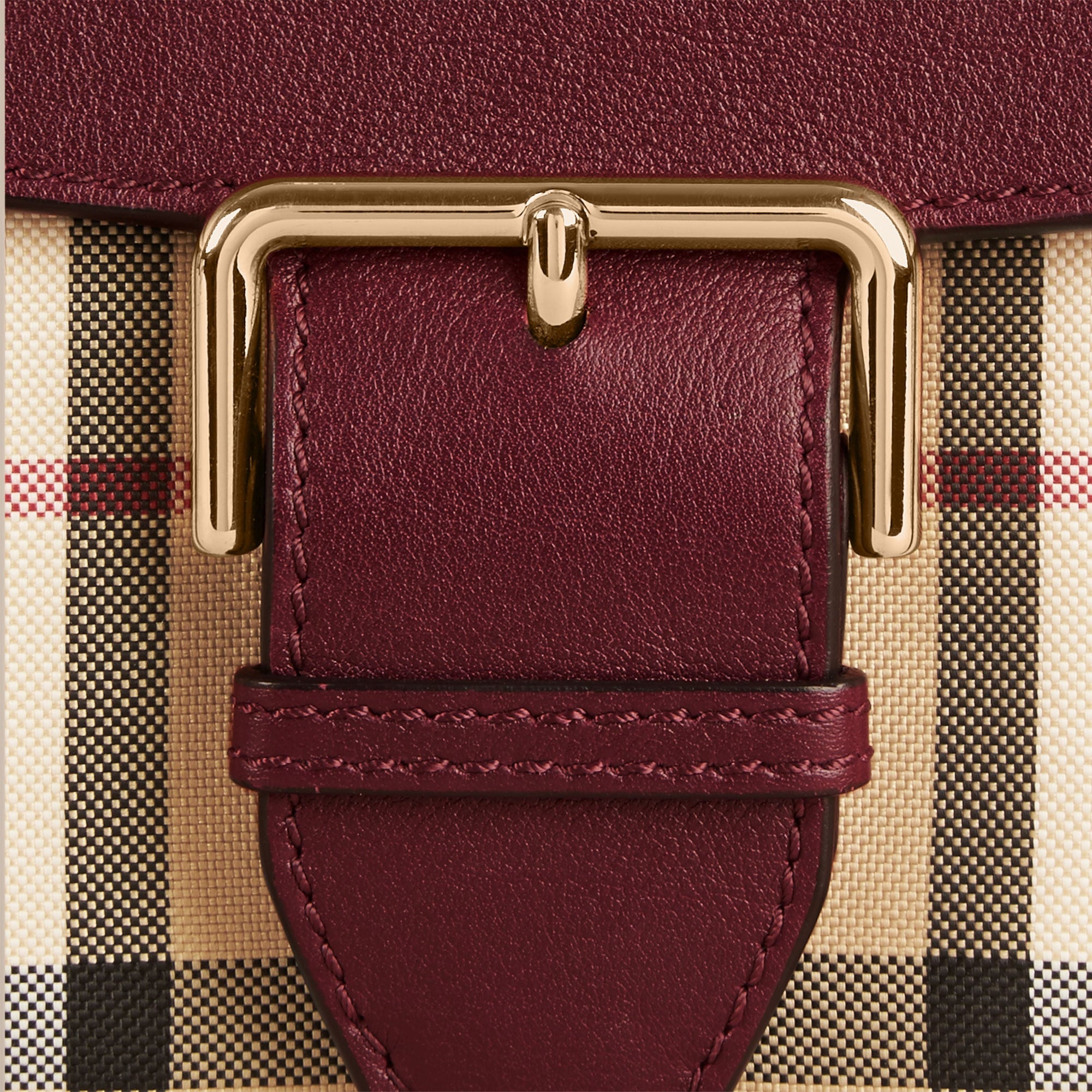 HONEY/DEEP CLARET Petit sac à bandoulière orné du motif Horseferry check et de cuir