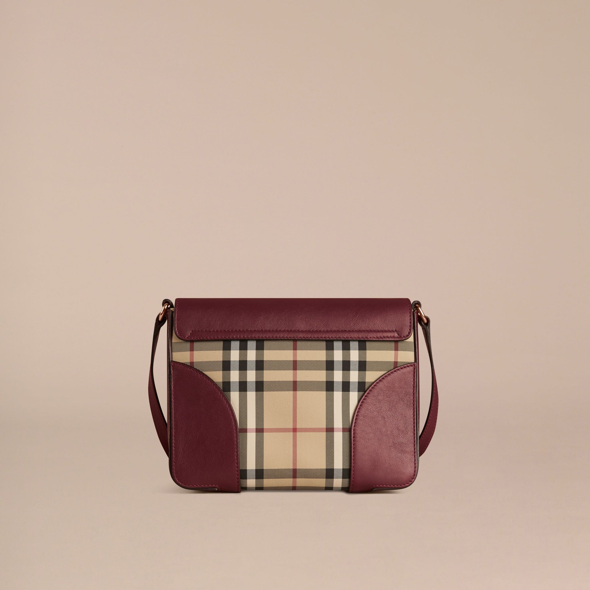 HONEY/DEEP CLARET Petit sac à bandoulière orné du motif Horseferry check et de cuir