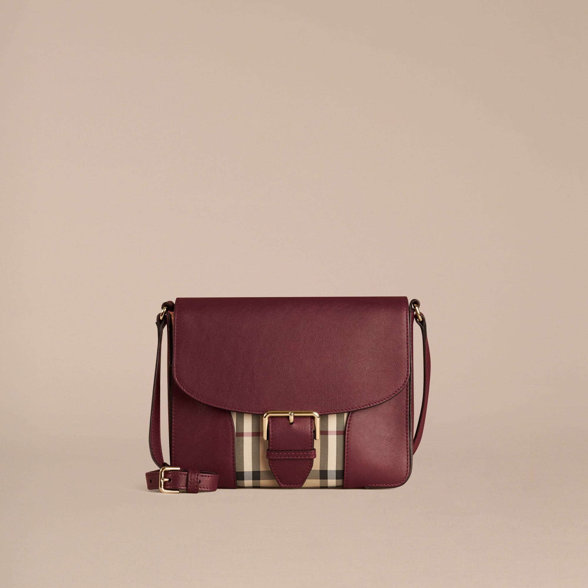HONEY/DEEP CLARET Petit sac à bandoulière orné du motif Horseferry check et de cuir