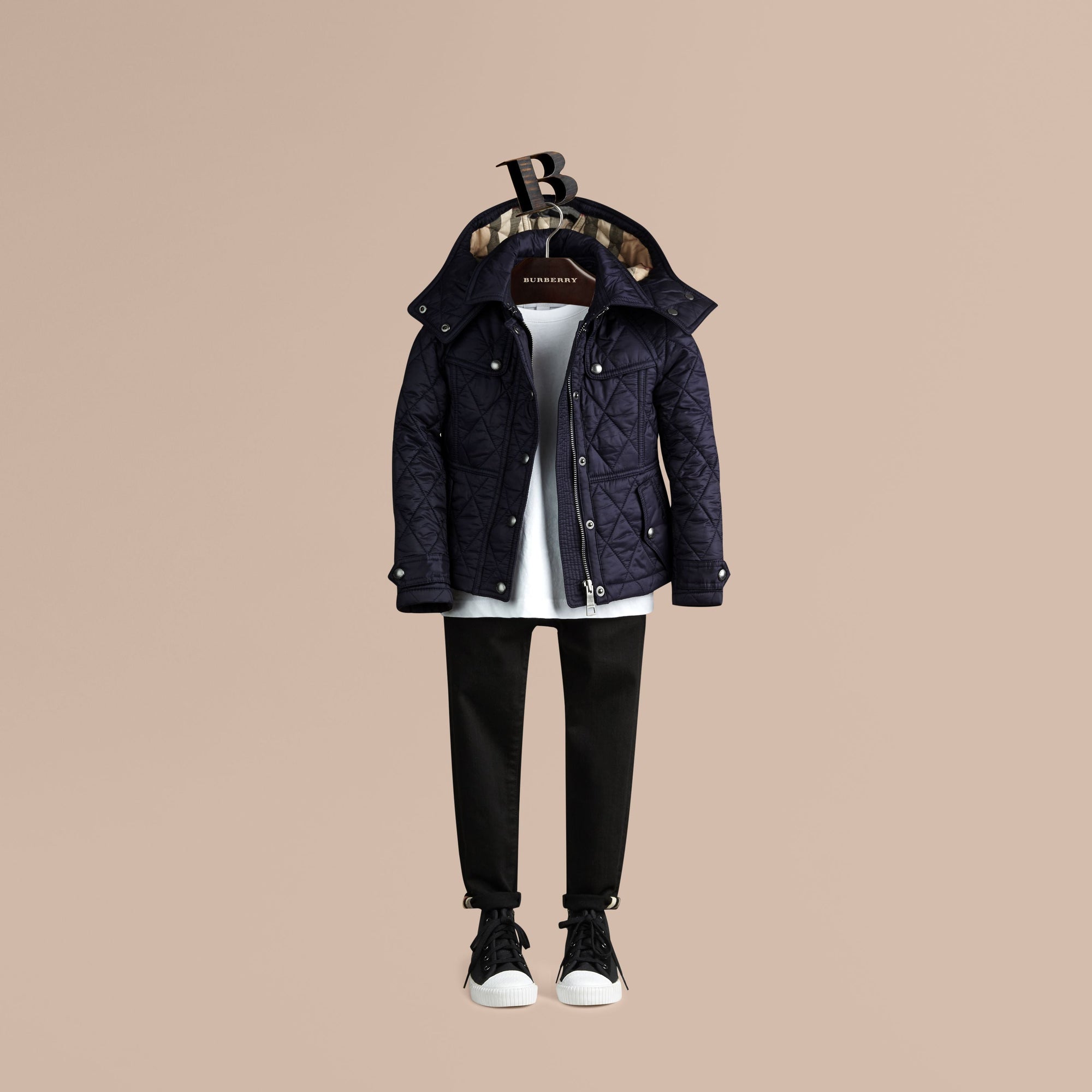 MILITARY NAVY Veste matelassée en nylon avec capuche amovible