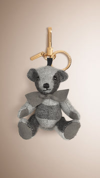PALE GREY Bijou porte-clés Thomas Bear en cachemire à motif check