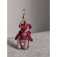 Bijou porte-clés Thomas bear en cachemire à motif check - Prune