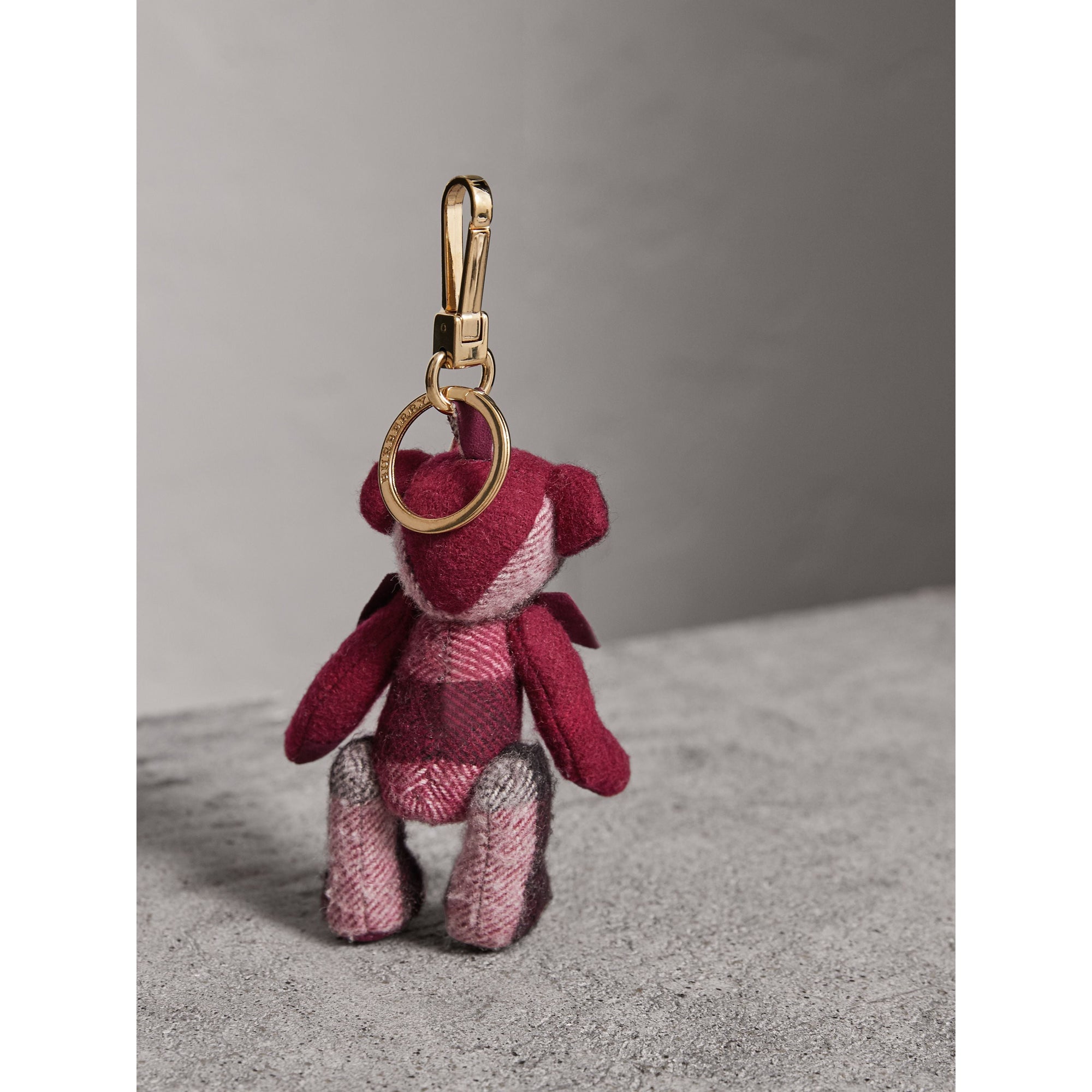 Bijou porte-clés Thomas bear en cachemire à motif check - Prune