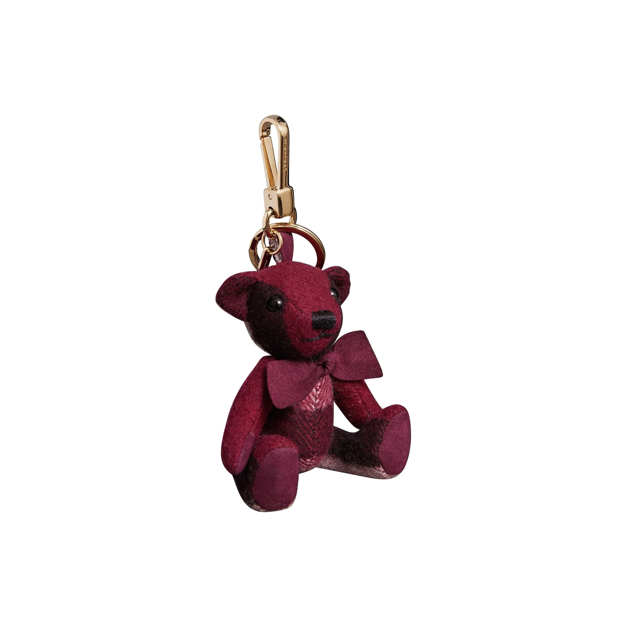 Bijou porte-clés Thomas bear en cachemire à motif check - Prune