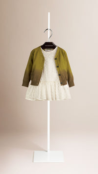 DARK LIME Cardigan en soie et coton teint par immersion