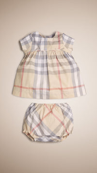 PALE STONE Robe et bloomer en coton à motif check