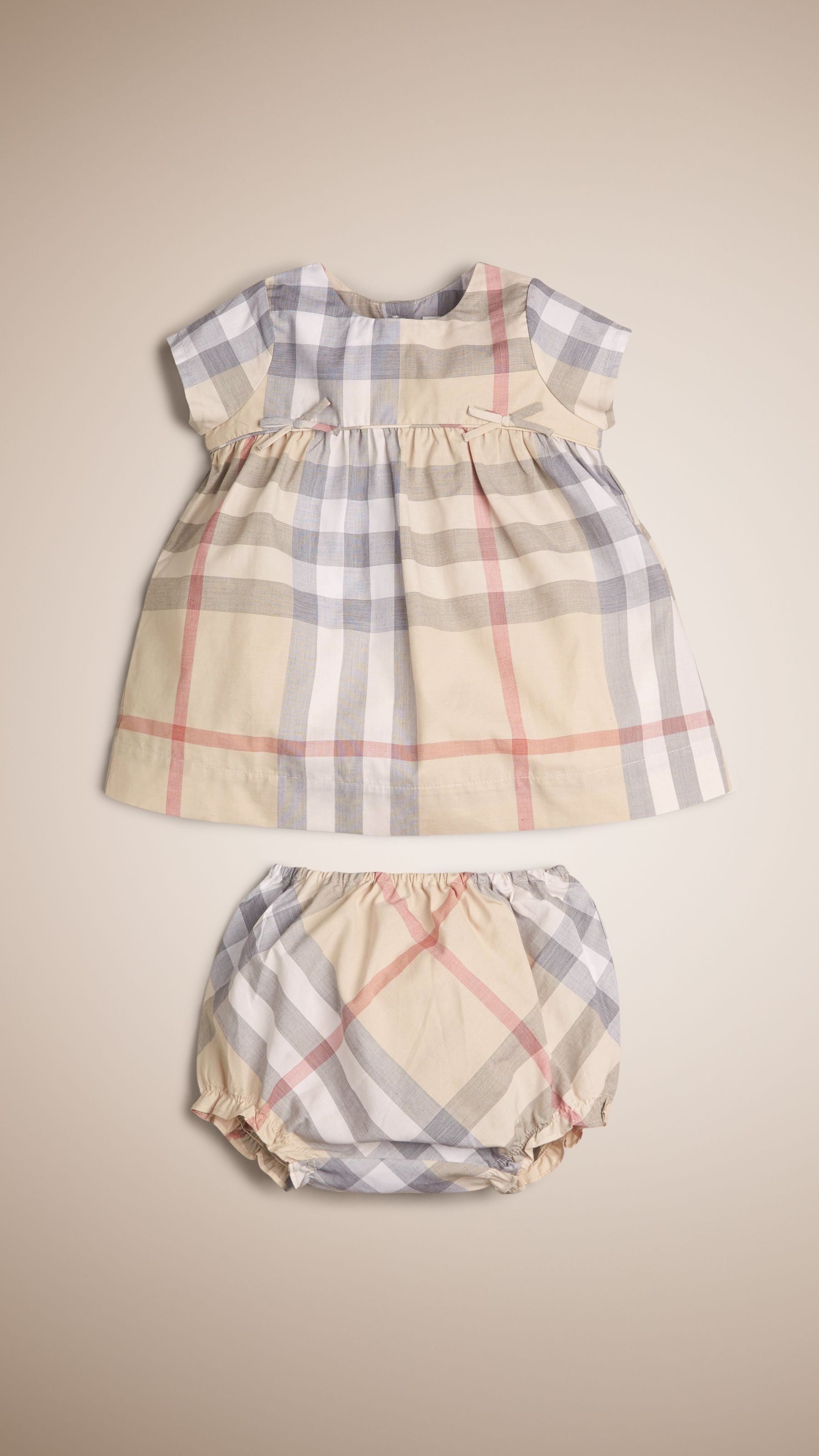 PALE STONE Robe et bloomer en coton à motif check