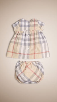 PALE STONE Robe et bloomer en coton à motif check