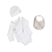 WHITE Coffret cadeau bébé trois pièces en coton à motif check