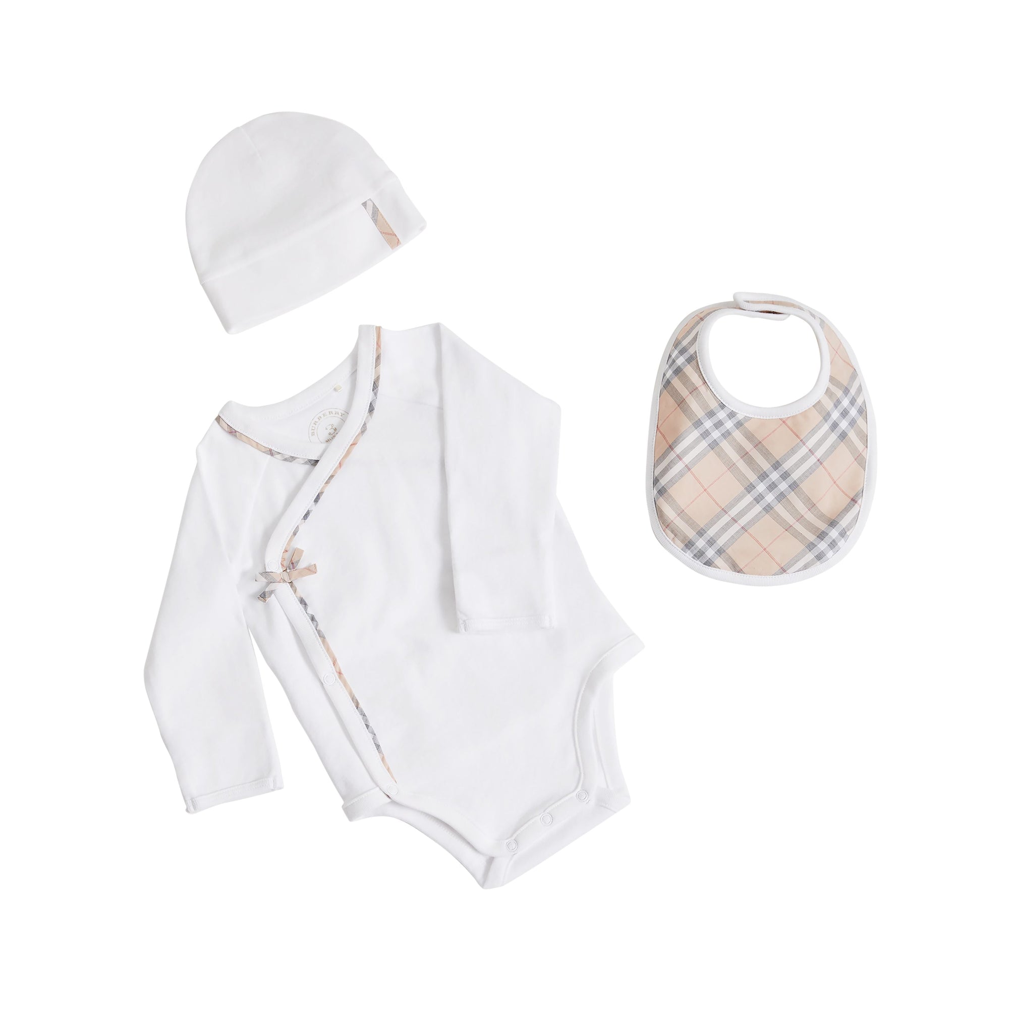 WHITE Coffret cadeau bébé trois pièces en coton à motif check